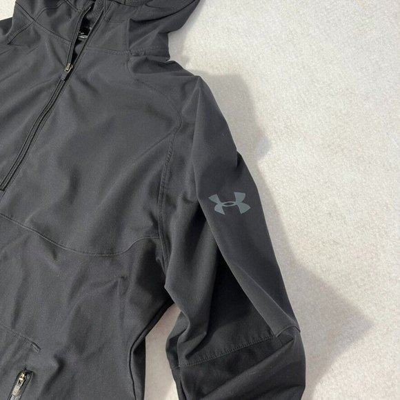 Under Armour Mens Vanish Popover Medium M Hood Threadborn Fitted Black 1/4 Zip - Picture 4 of 10